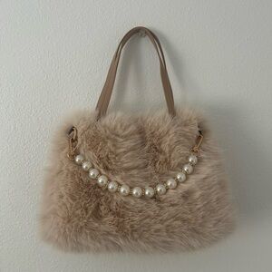 Faux Fur Handbag with Pearl Accent